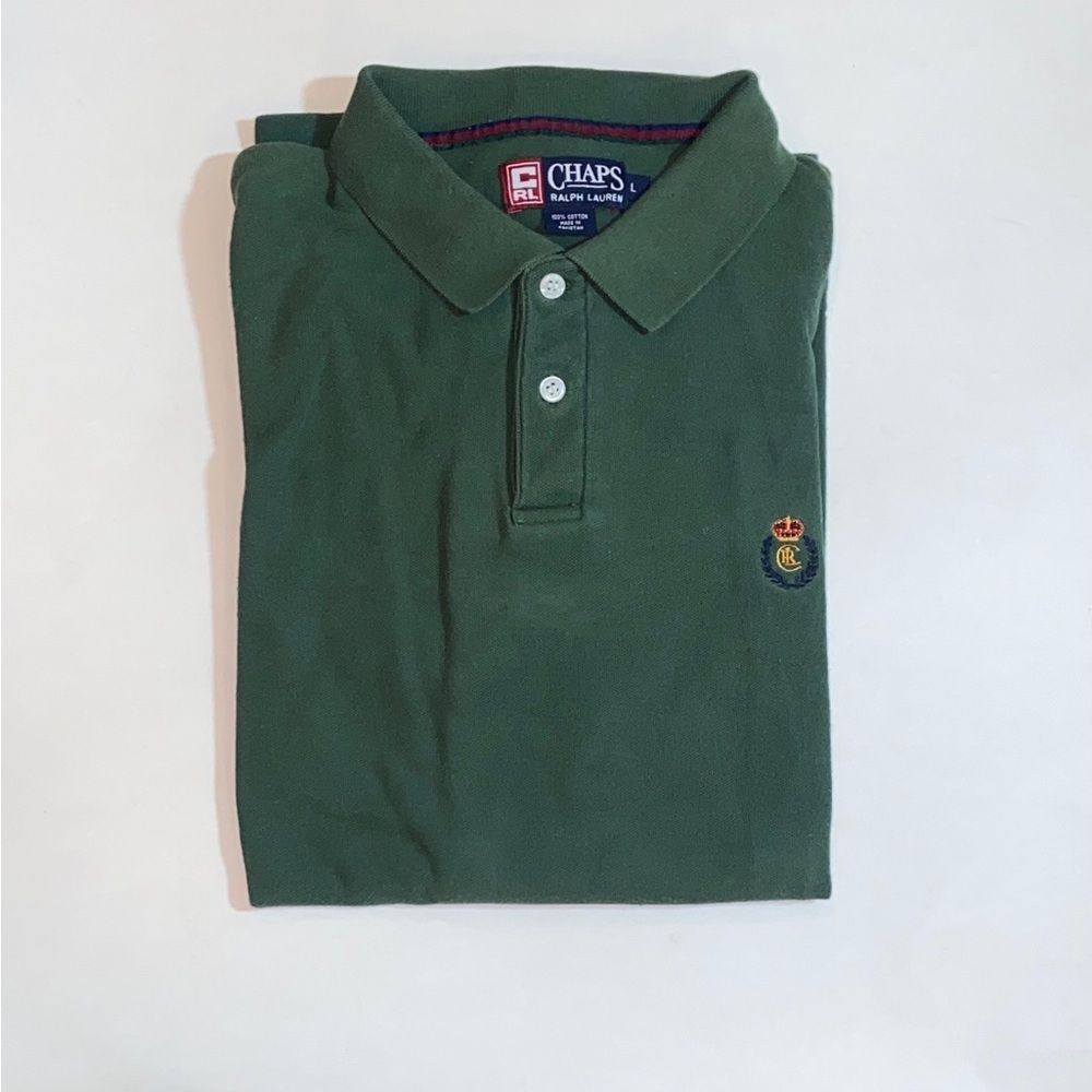 Vintage Chaps Ralph Lauren 💯% Cotton Forest Green Polo with Crest Size L